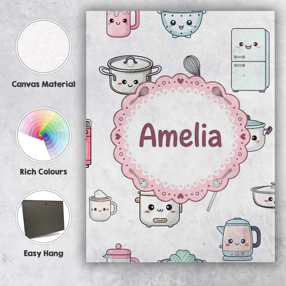Personalised Name Cute Kawaii Chef Girl Custom Modern Room Accent Elegant Feature Canvas Wall Art Print Decor Picture Ready to Hang