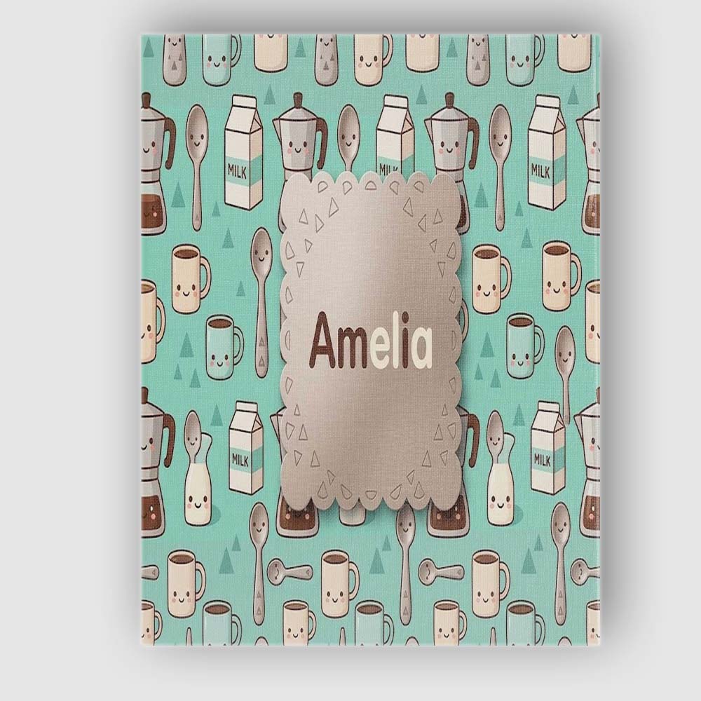 Personalised Name Cute Kawaii Coffee Maker Custom Unique Gift Idea Elegant Feature Canvas Wall Art Print Decor Picture Ready to Hang