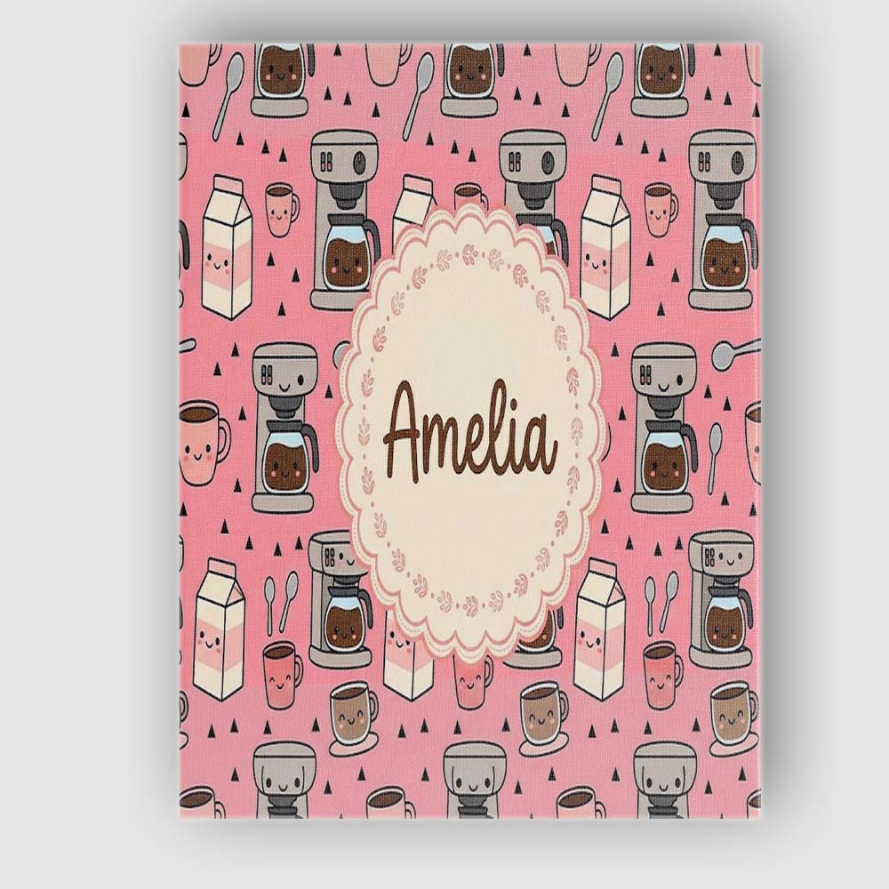 Personalised Name Cute Kawaii Coffee Maker Custom Unique Gift Idea Elegant Feature Canvas Wall Art Print Decor Picture Ready to Hang