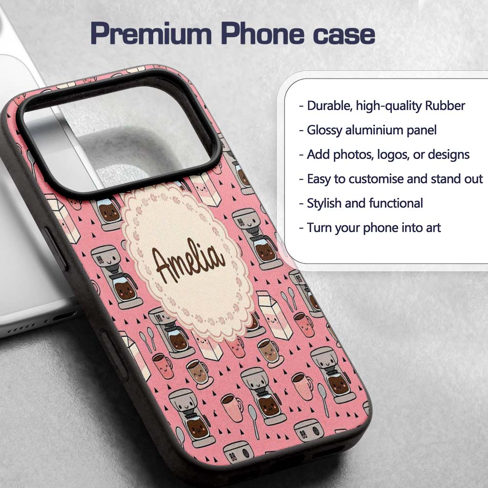 Cute Kawaii Coffee Maker Cups Milk Printed Design Custom Name Protective Phone Case Mobile Cover Durable Everyday Smartphone Shock Resistant
