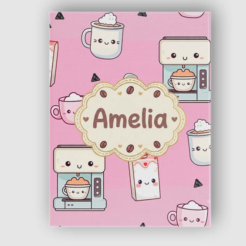 Personalised Name Cute Kawaii Coffee Maker Custom Unique Gift Idea Elegant Feature Canvas Wall Art Print Decor Picture Ready to Hang