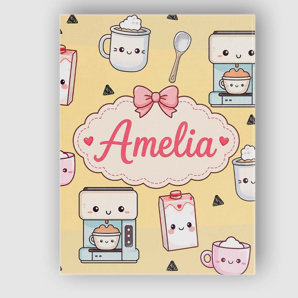 Personalised Name Cute Kawaii Coffee Maker Custom Unique Gift Idea Elegant Feature Canvas Wall Art Print Decor Picture Ready to Hang