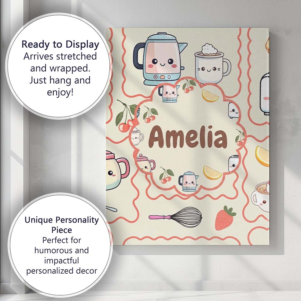 Personalised Name Cute Kawaii Mixer Kettle Custom Unique Gift Idea Elegant Feature Canvas Wall Art Print Decor Picture Ready to Hang