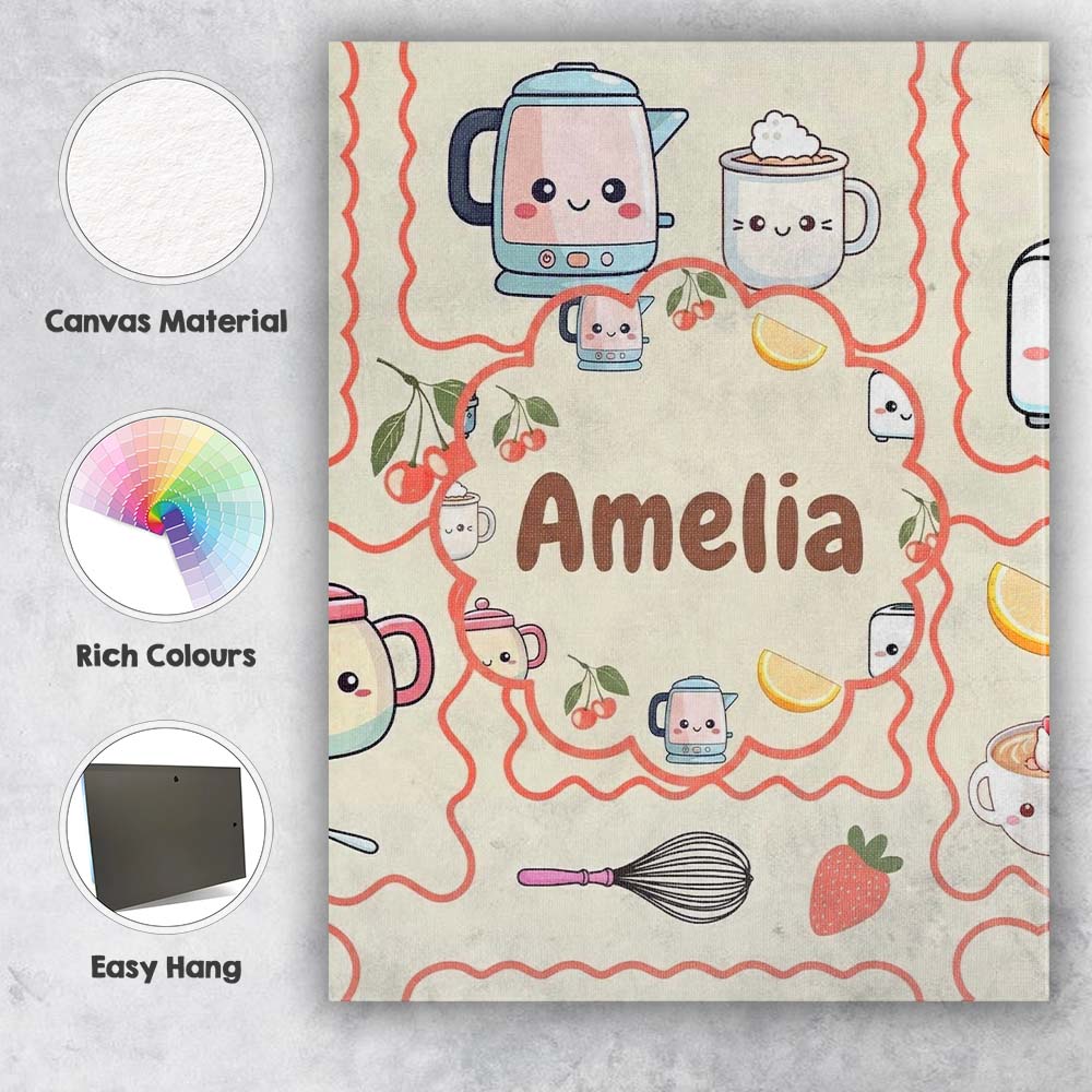 Personalised Name Cute Kawaii Mixer Kettle Custom Unique Gift Idea Elegant Feature Canvas Wall Art Print Decor Picture Ready to Hang