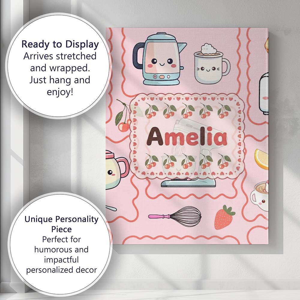 Personalised Name Cute Kawaii Mixer Kettle Custom Unique Gift Idea Elegant Feature Canvas Wall Art Print Decor Picture Ready to Hang