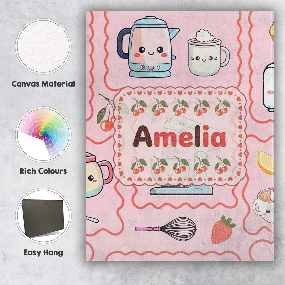 Personalised Name Cute Kawaii Mixer Kettle Custom Unique Gift Idea Elegant Feature Canvas Wall Art Print Decor Picture Ready to Hang