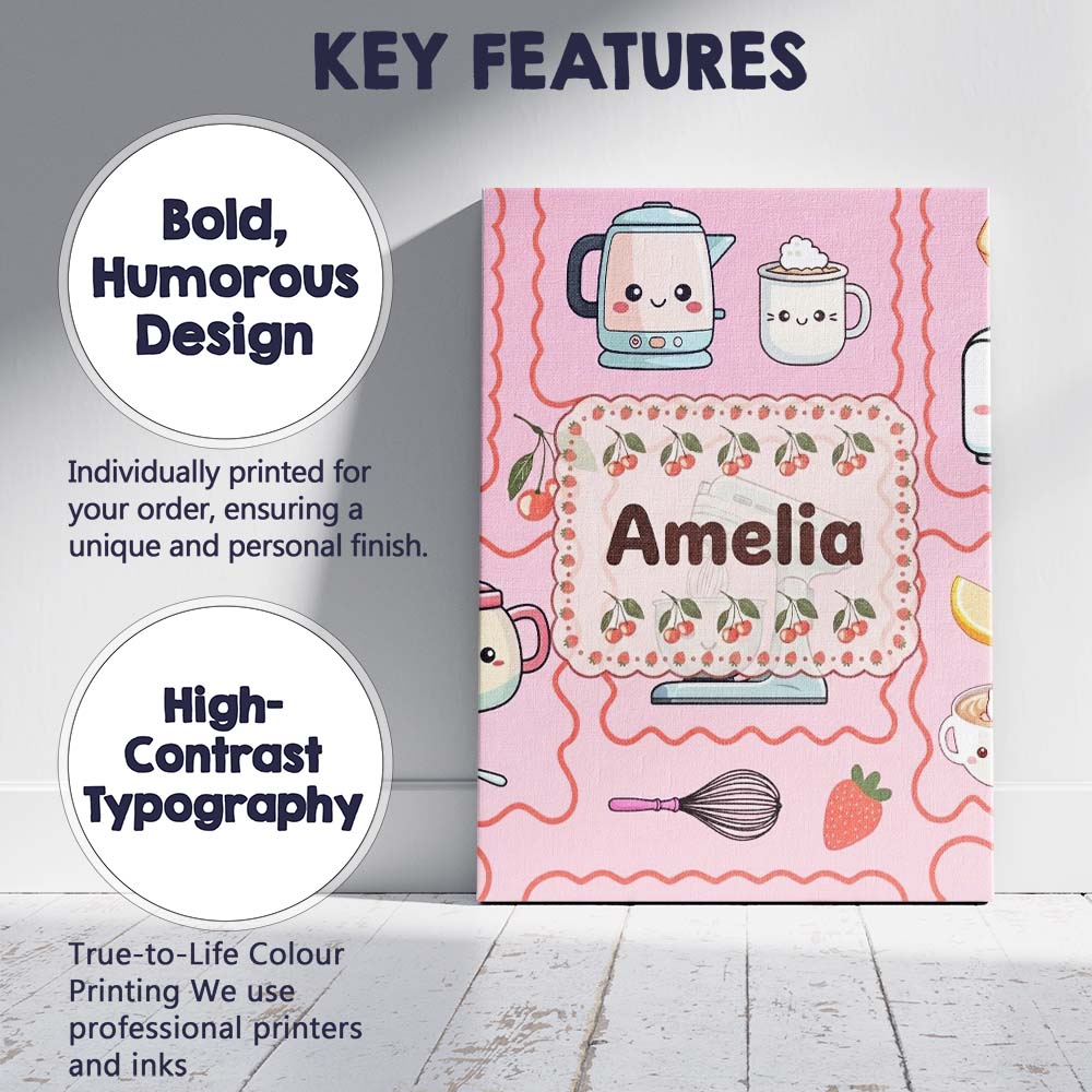 Personalised Name Cute Kawaii Mixer Kettle Custom Unique Gift Idea Elegant Feature Canvas Wall Art Print Decor Picture Ready to Hang