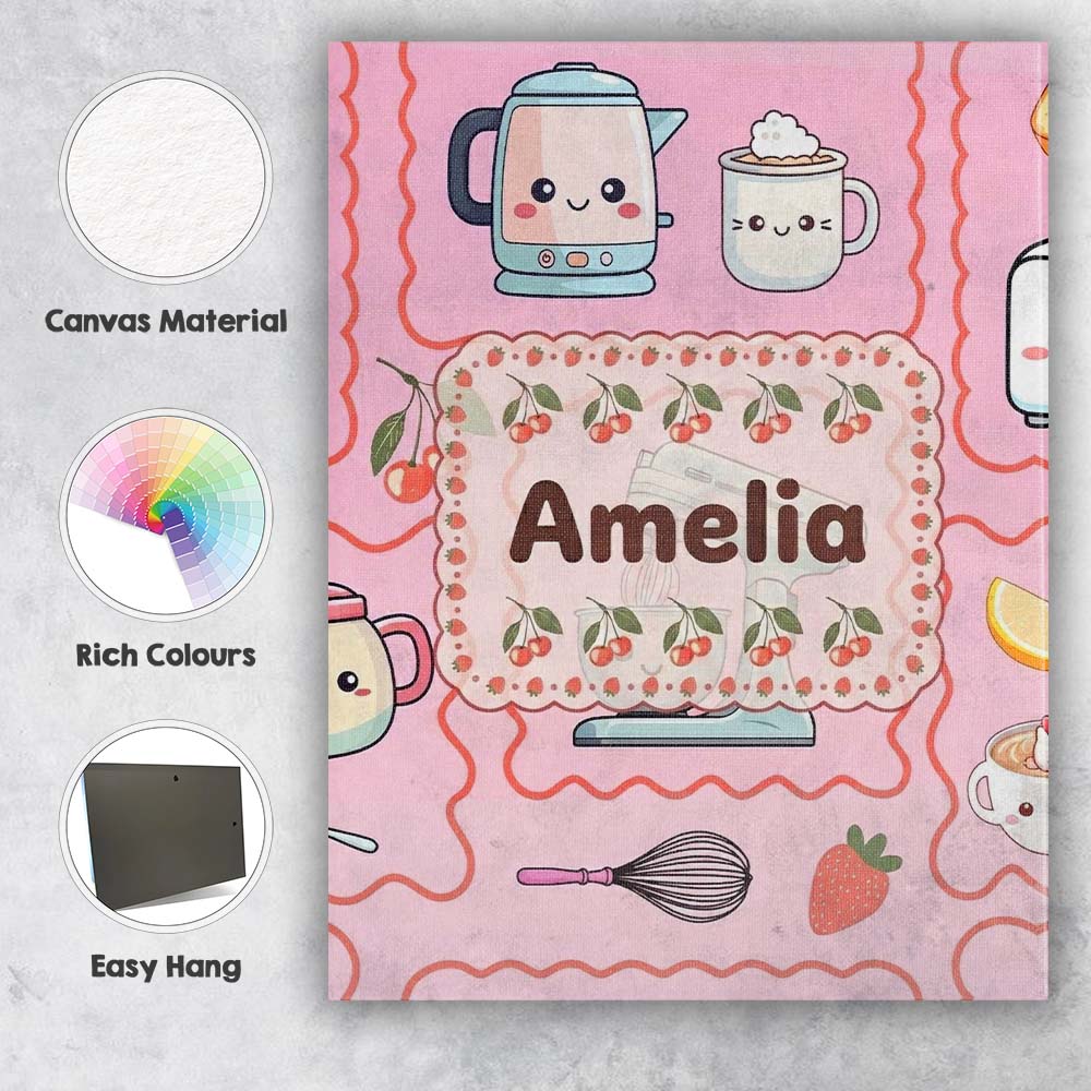 Personalised Name Cute Kawaii Mixer Kettle Custom Unique Gift Idea Elegant Feature Canvas Wall Art Print Decor Picture Ready to Hang