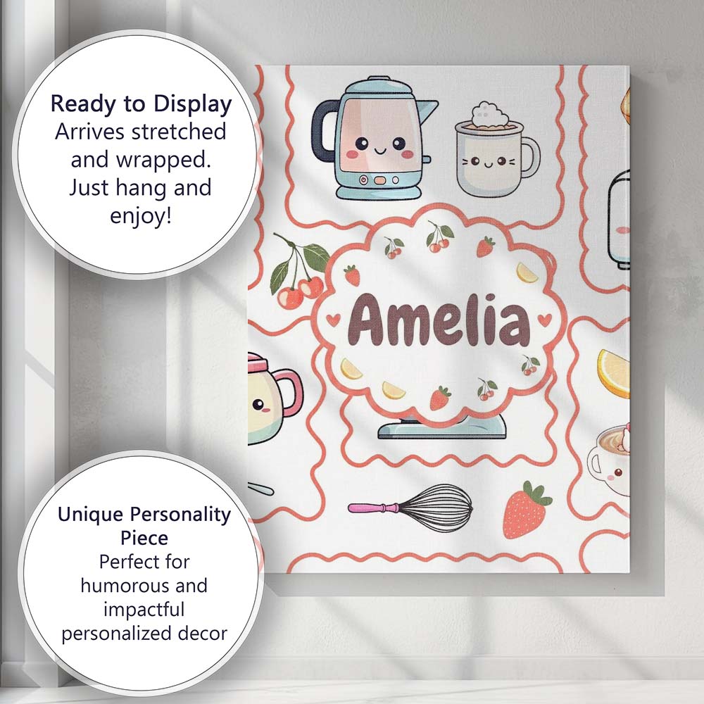 Personalised Name Cute Kawaii Mixer Kettle Custom Unique Gift Idea Elegant Feature Canvas Wall Art Print Decor Picture Ready to Hang
