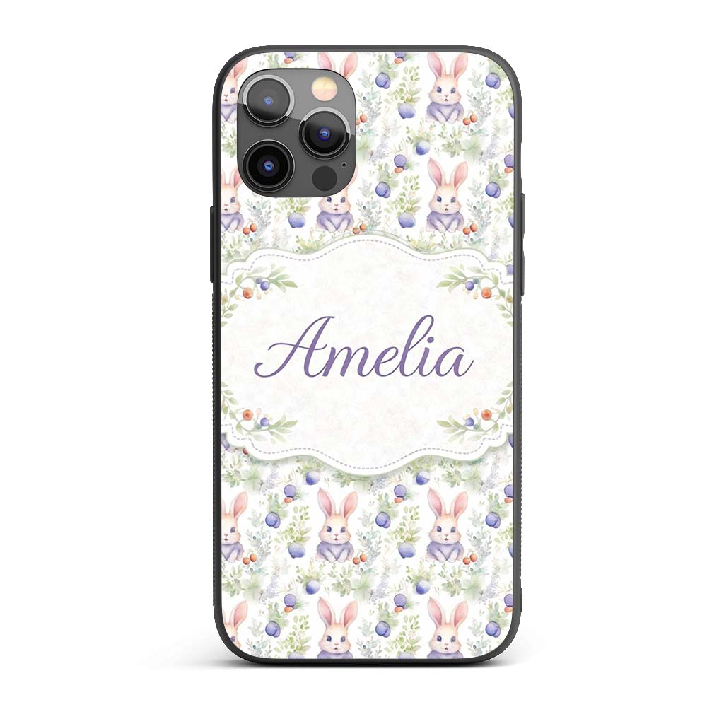 Vibrant Abstract Bunny Portrait Seamless Pattern Custom Name Protective Phone Case Mobile Cover Durable Everyday Smartphone Shock Resistant