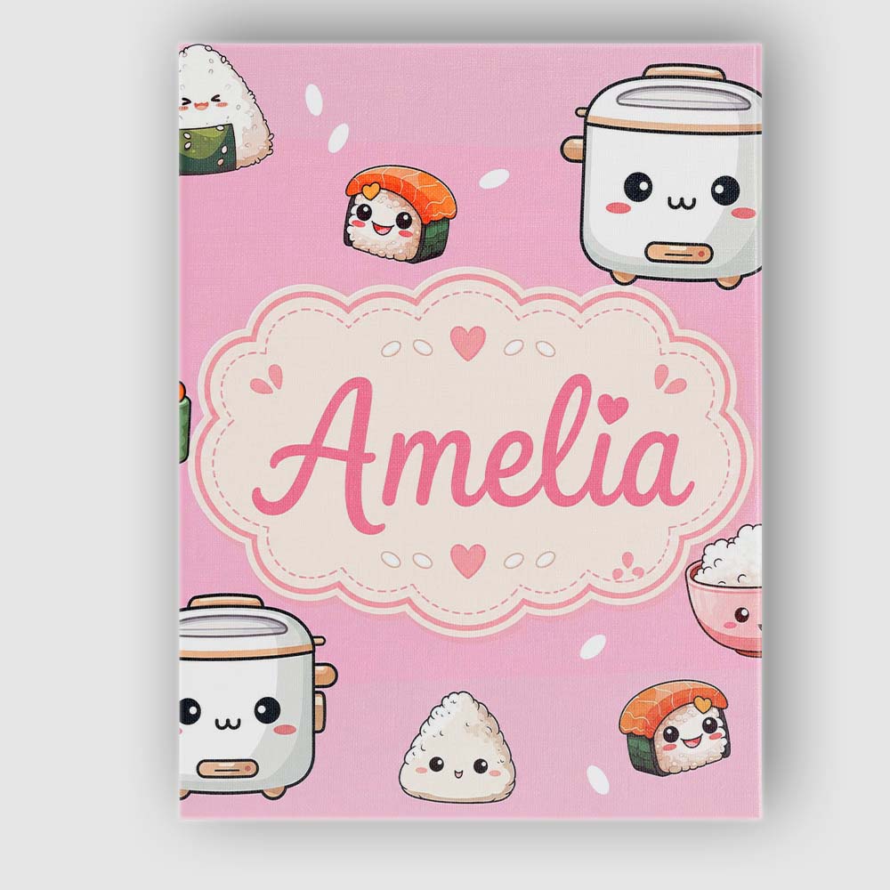 Personalised Name Cute Kawaii Sushi Rice Custom Unique Gift Idea Elegant Feature Canvas Wall Art Print Decor Picture Ready to Hang