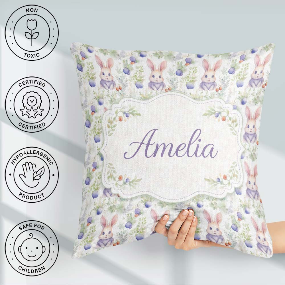 Custom Name Vibrant Abstract Bunny Portrait Seamless Pattern Square Filled Cushion Throw Pillow Sofa Bed Home Decor Zip Washable UK Made
