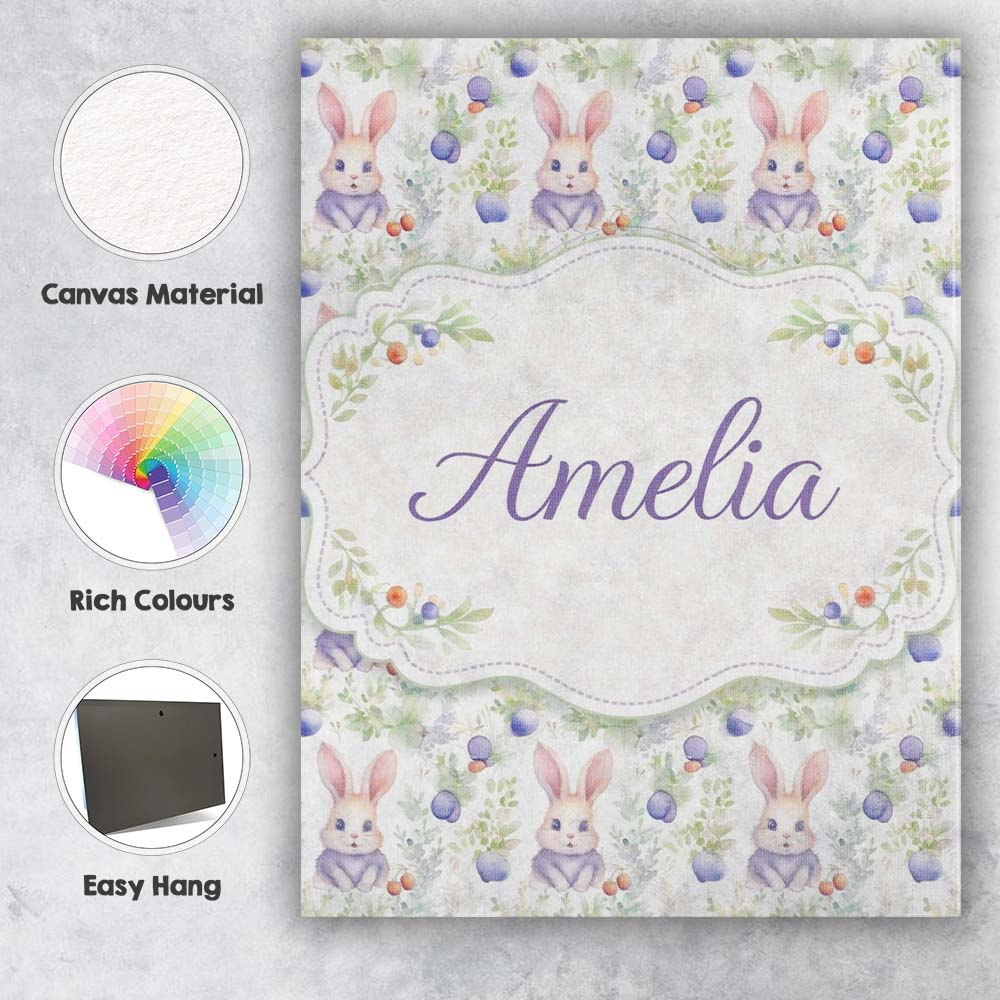 Personalised Name Vibrant Abstract Bunny Portrait Seamless Pattern Custom Unique Canvas Wall Art Print Decor Picture Ready to Hang