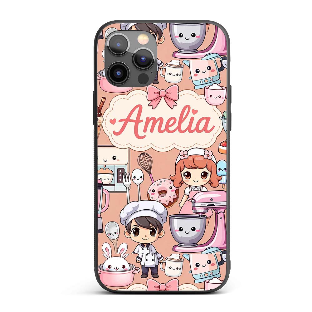 Cute Kawaii Baking Girl Mixer Blender Donut Peach Custom Name Protective Phone Case Mobile Cover Durable Everyday Smartphone Shock Resistant