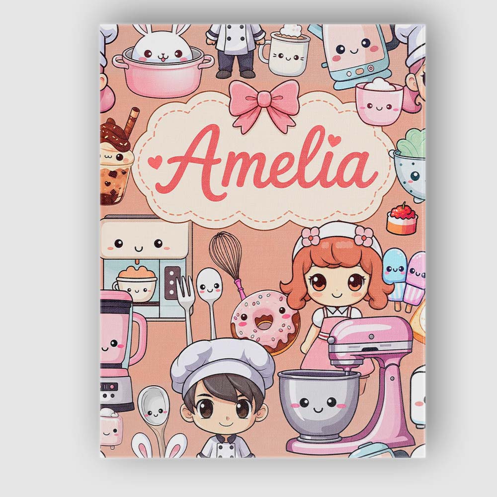 Personalised Name Cute Kawaii Baking Girl Custom Unique Gift Idea Elegant Feature Canvas Wall Art Print Decor Picture Ready to Hang