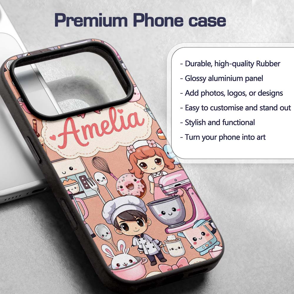Cute Kawaii Baking Girl Mixer Blender Donut Peach Custom Name Protective Phone Case Mobile Cover Durable Everyday Smartphone Shock Resistant