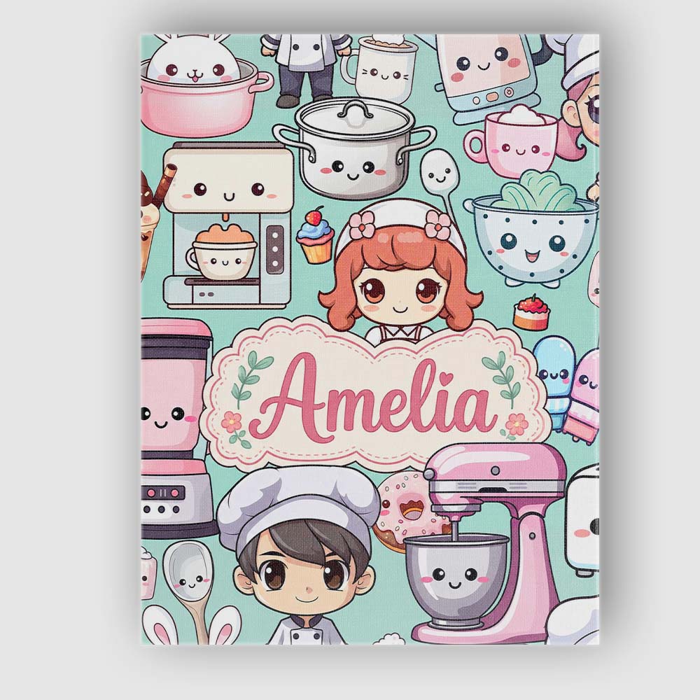 Personalised Name Cute Kawaii Baking Girl Custom Unique Gift Idea Elegant Feature Canvas Wall Art Print Decor Picture Ready to Hang