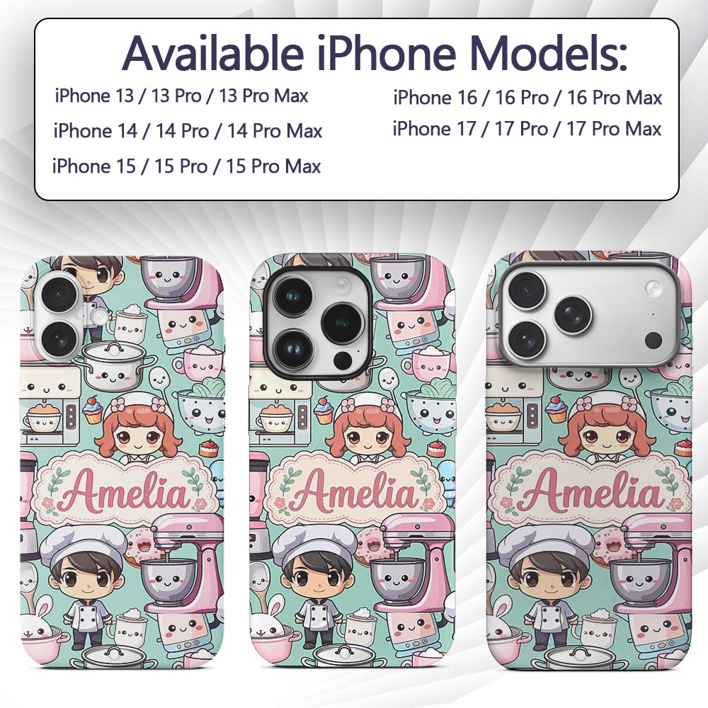 Cute Kawaii Baking Girl Mixer Blender Donut Mint Custom Name Protective Phone Case Mobile Cover Durable Everyday Smartphone Shock Resistant