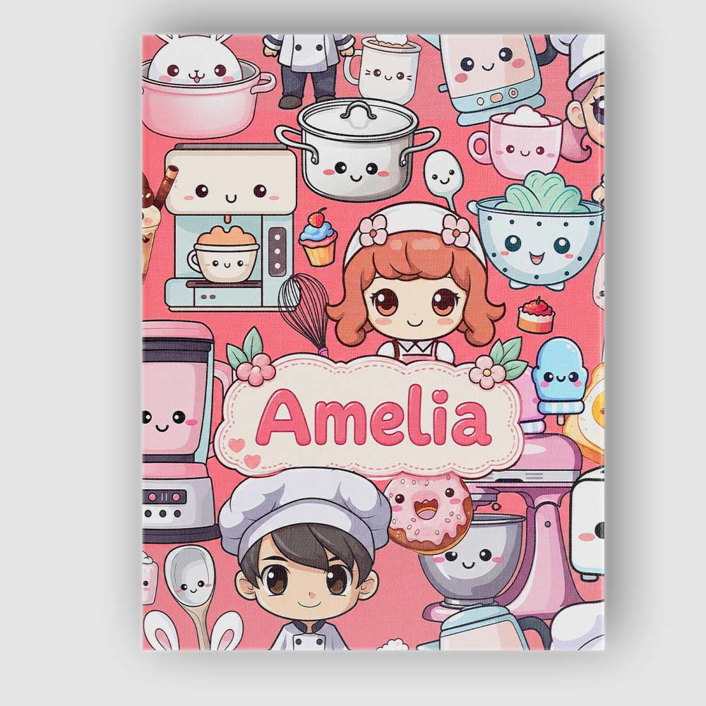 Personalised Name Cute Kawaii Baking Girl Custom Unique Gift Idea Elegant Feature Canvas Wall Art Print Decor Picture Ready to Hang