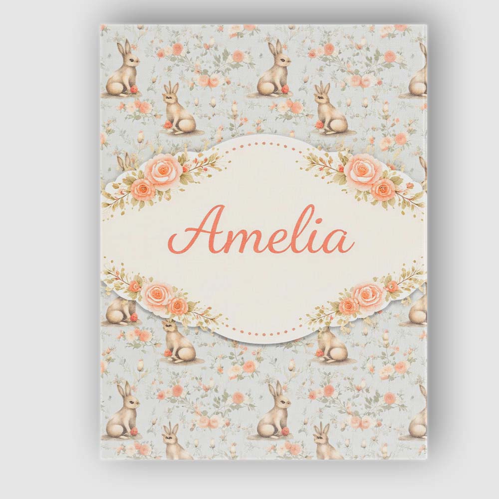 Personalised Name Cute Bunny Rows Folk Style Seamless Pattern Custom Contemporary Display Canvas Wall Art Print Decor Picture Ready to Hang