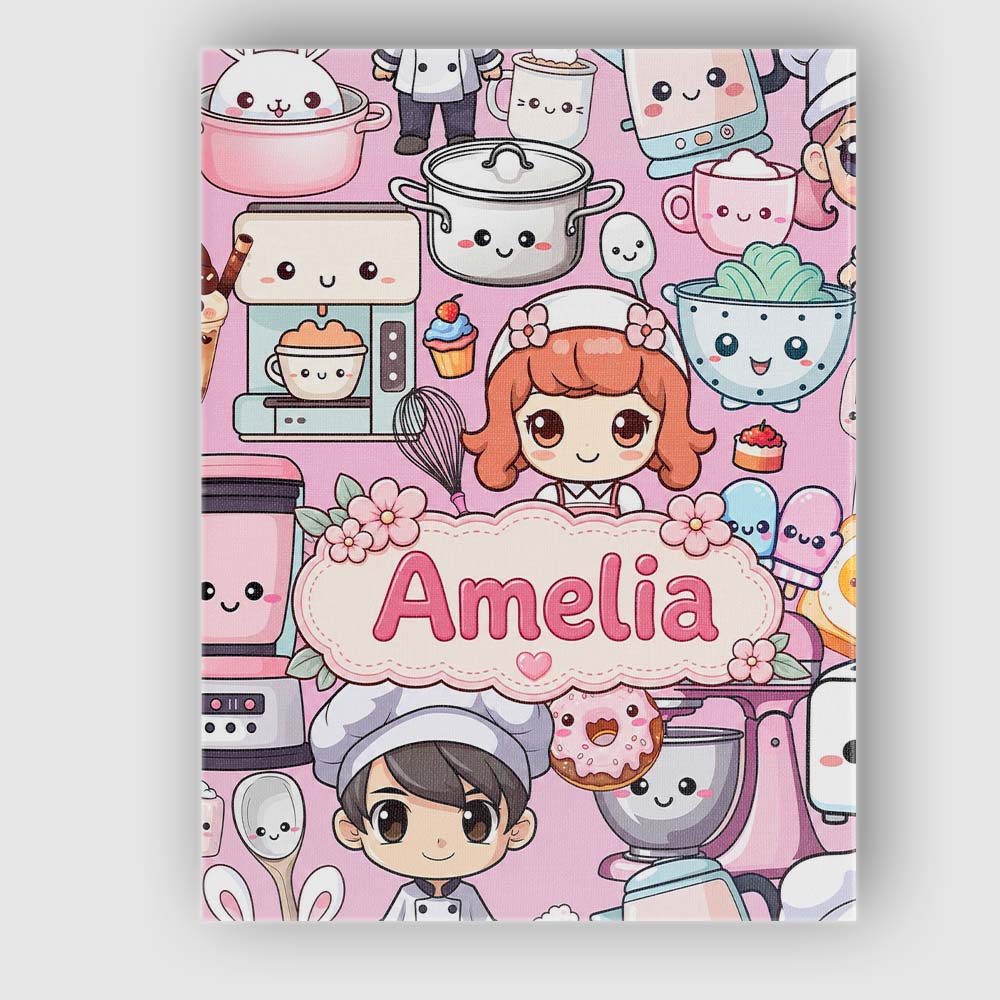 Personalised Name Cute Kawaii Baking Girl Custom Unique Gift Idea Elegant Feature Canvas Wall Art Print Decor Picture Ready to Hang