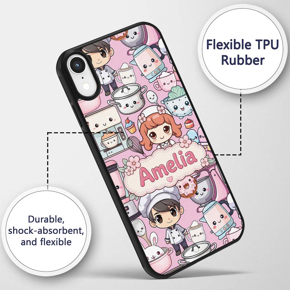 Cute Kawaii Baking Girl Mixer Blender Donut Blush Custom Name Protective Phone Case Mobile Cover Durable Everyday Smartphone Shock Resistant