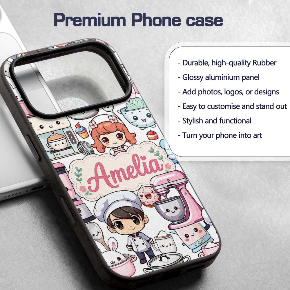 Cute Kawaii Baking Girl Mixer Blender Donut White Custom Name Protective Phone Case Mobile Cover Durable Everyday Smartphone Shock Resistant
