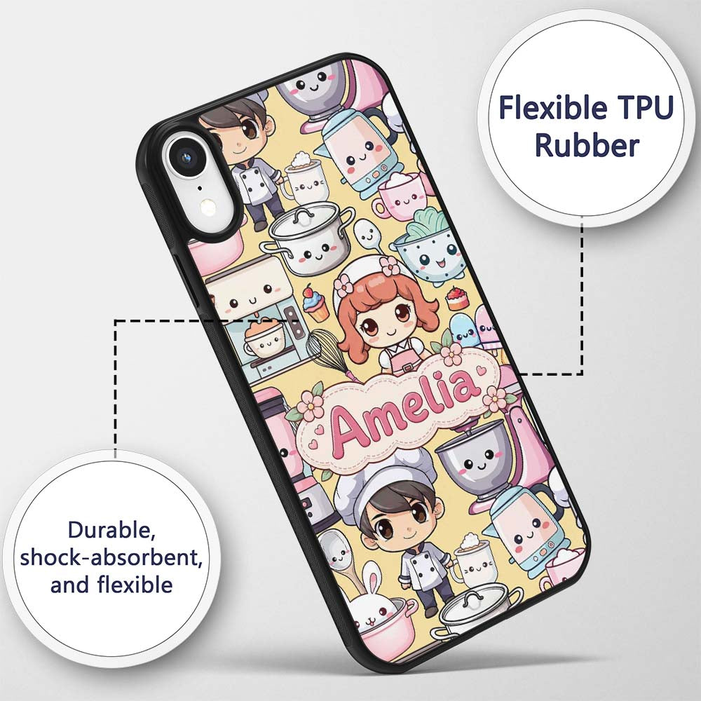 Cute Kawaii Baking Girl Mixer Printed Design Custom Name Protective Phone Case Mobile Cover Durable Everyday Smartphone Shock Resistant