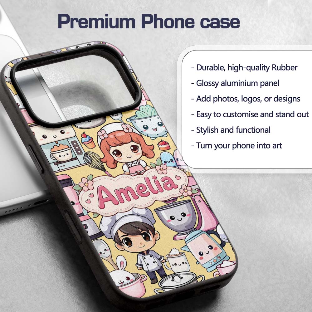 Cute Kawaii Baking Girl Mixer Printed Design Custom Name Protective Phone Case Mobile Cover Durable Everyday Smartphone Shock Resistant