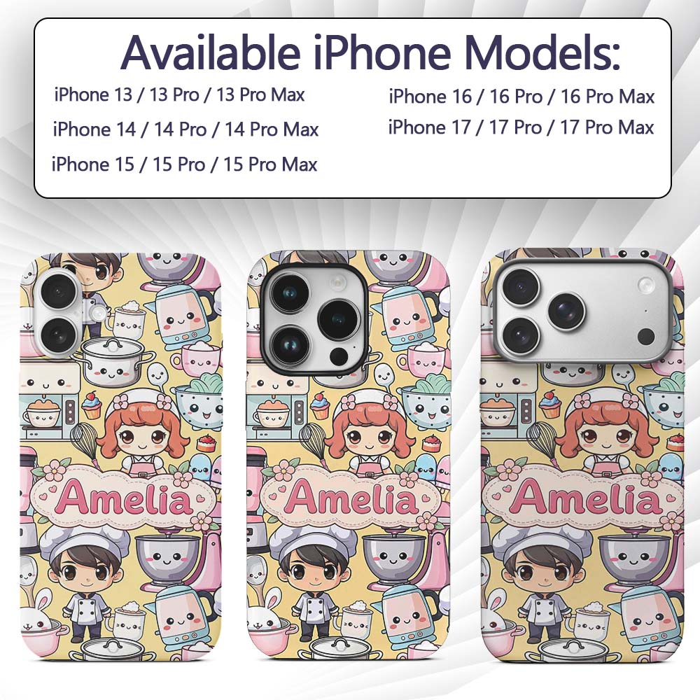 Cute Kawaii Baking Girl Mixer Printed Design Custom Name Protective Phone Case Mobile Cover Durable Everyday Smartphone Shock Resistant