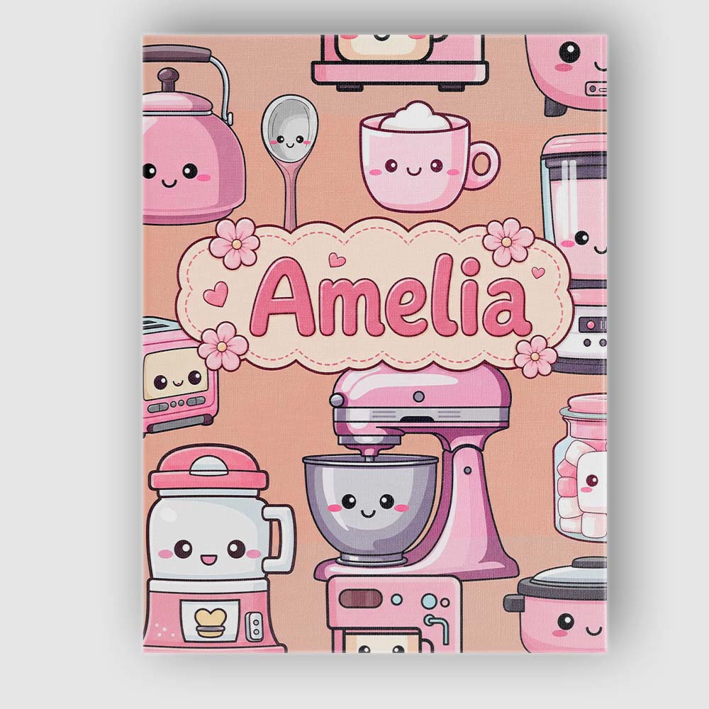 Personalised Name Cute Kawaii Pink Appliances Custom Unique Gift Idea Modern Room Accent Canvas Wall Art Print Decor Picture Ready to Hang