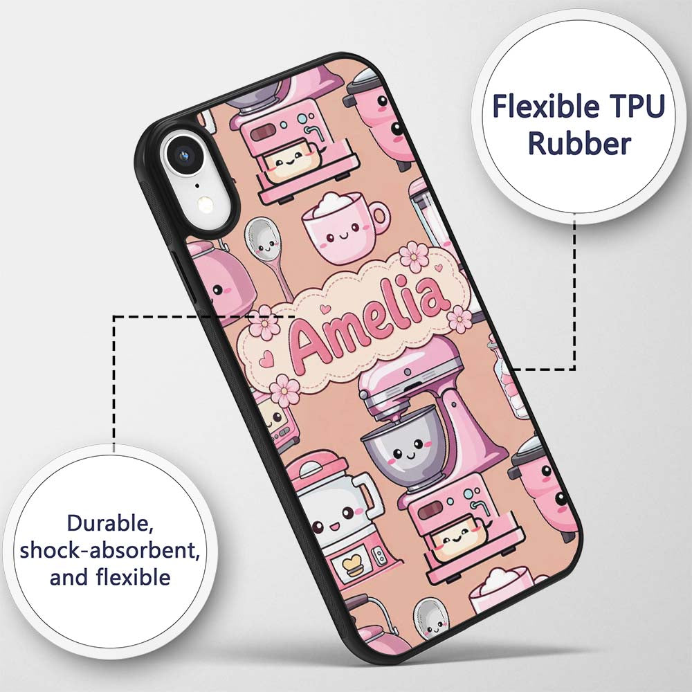 Cute Kawaii Pink Appliances Peach Background Custom Name Protective Phone Case Mobile Cover Durable Everyday Smartphone Shock Resistant