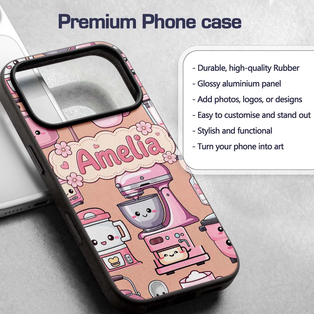 Cute Kawaii Pink Appliances Peach Background Custom Name Protective Phone Case Mobile Cover Durable Everyday Smartphone Shock Resistant