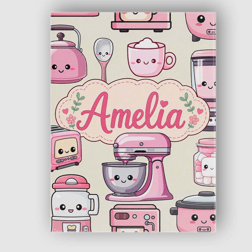 Personalised Name Cute Kawaii Pink Appliances Custom Unique Gift Idea Modern Room Accent Canvas Wall Art Print Decor Picture Ready to Hang