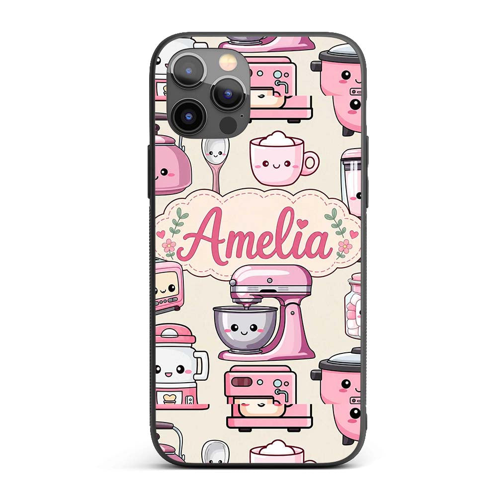 Cute Kawaii Pink Appliances Cream Background Custom Name Protective Phone Case Mobile Cover Durable Everyday Smartphone Shock Resistant