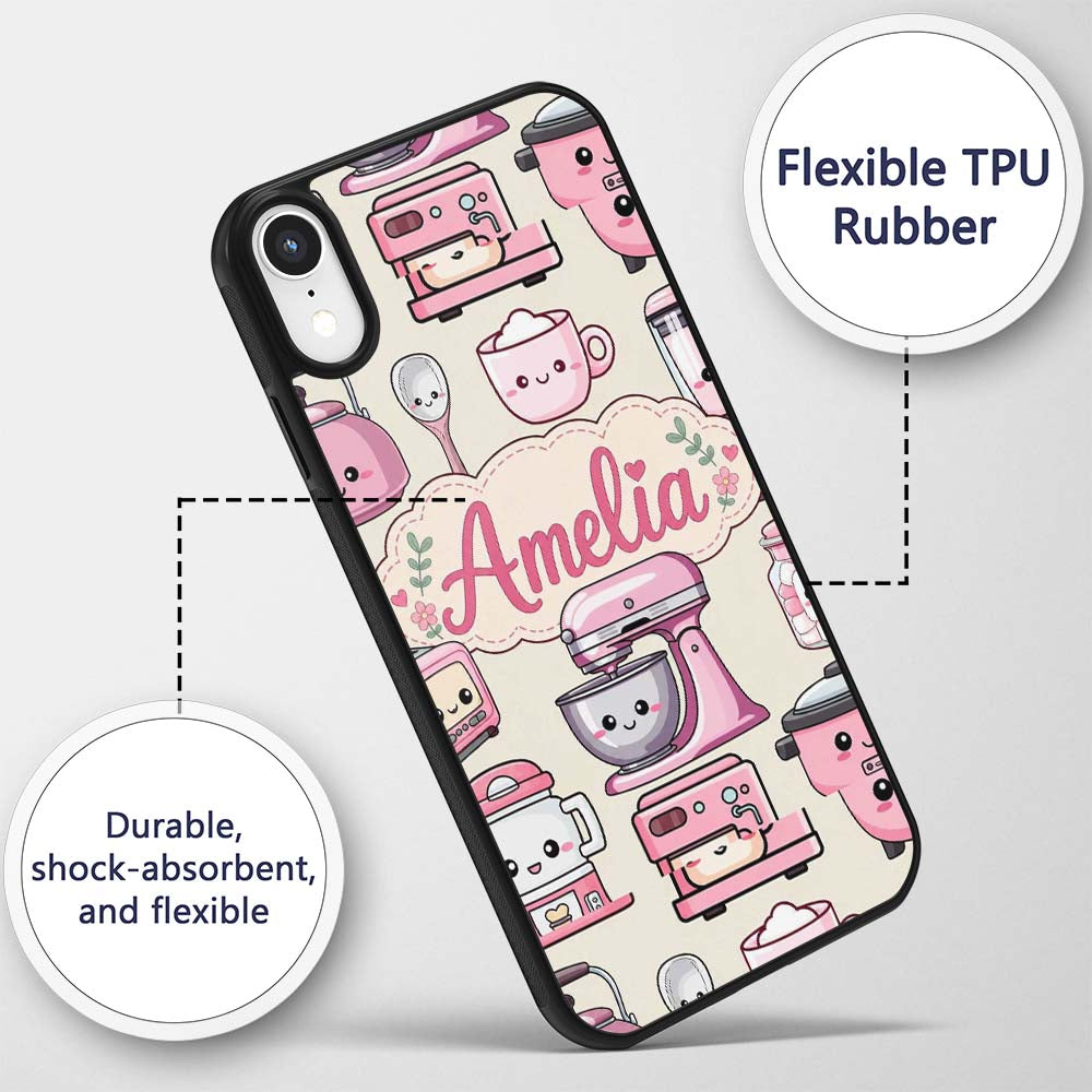 Cute Kawaii Pink Appliances Cream Background Custom Name Protective Phone Case Mobile Cover Durable Everyday Smartphone Shock Resistant