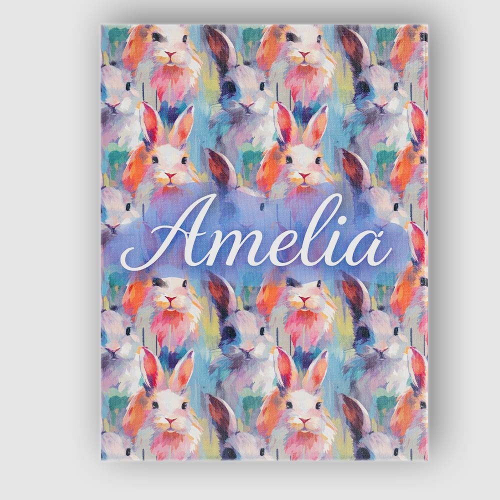Personalised Name Watercolor Easter Bunny Botanical Seamless Pattern Custom Home Canvas Wall Art Print Decor Picture Ready to Hang
