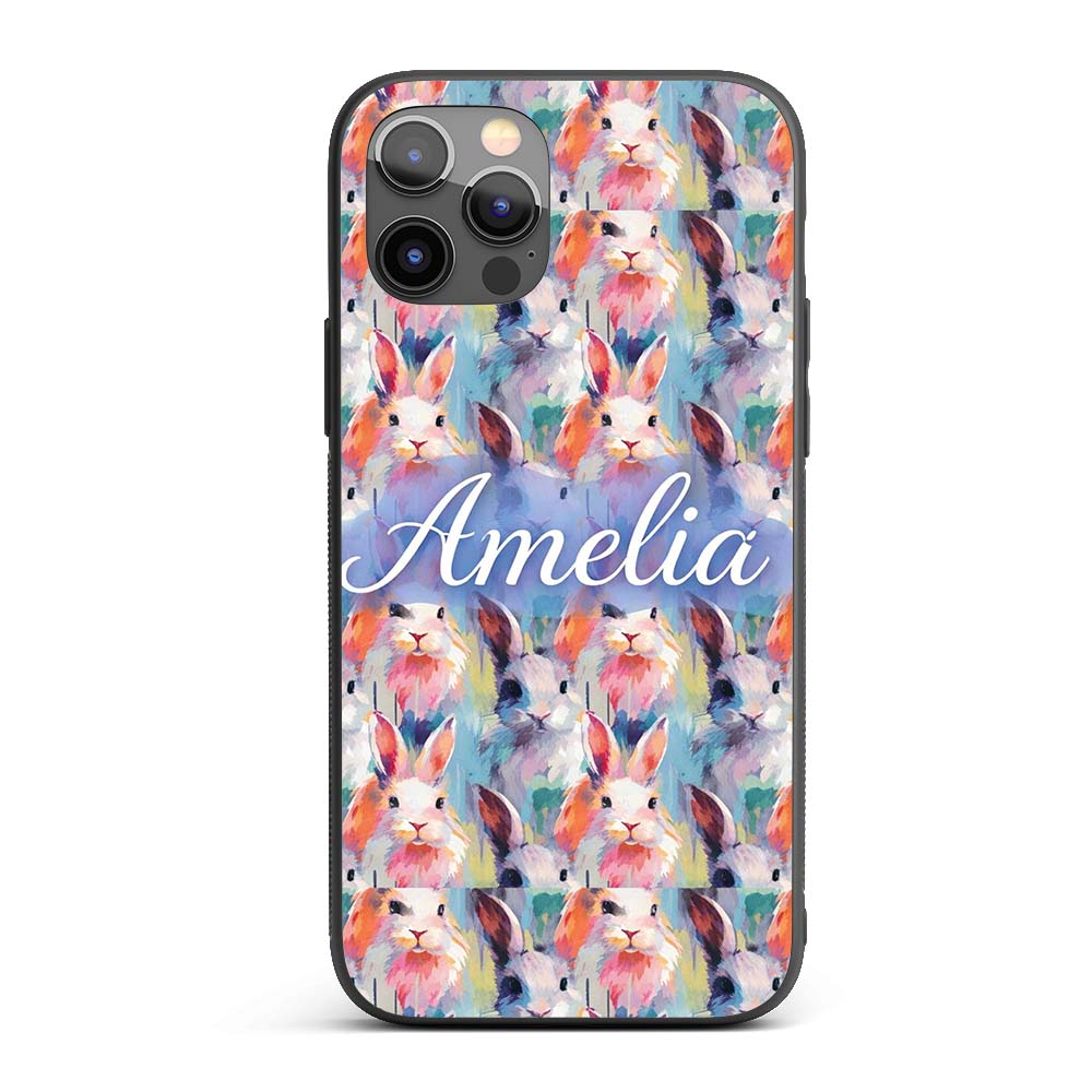Watercolor Easter Bunny Botanical Printed Design Custom Name Protective Phone Case Mobile Cover Durable Everyday Smartphone Shock Resistant