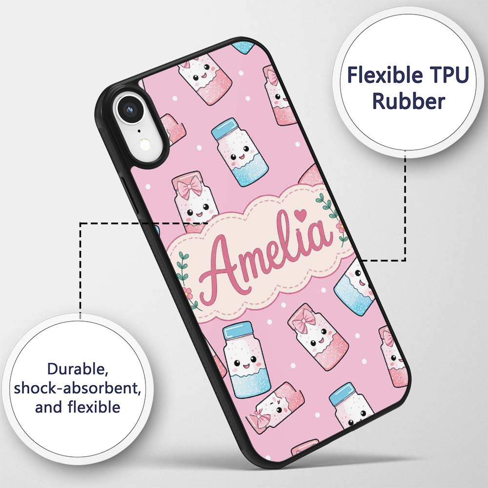 Cute Kawaii Sweet Sugar Jar with Printed Design Custom Name Protective Phone Case Mobile Cover Durable Everyday Smartphone Shock Resistant