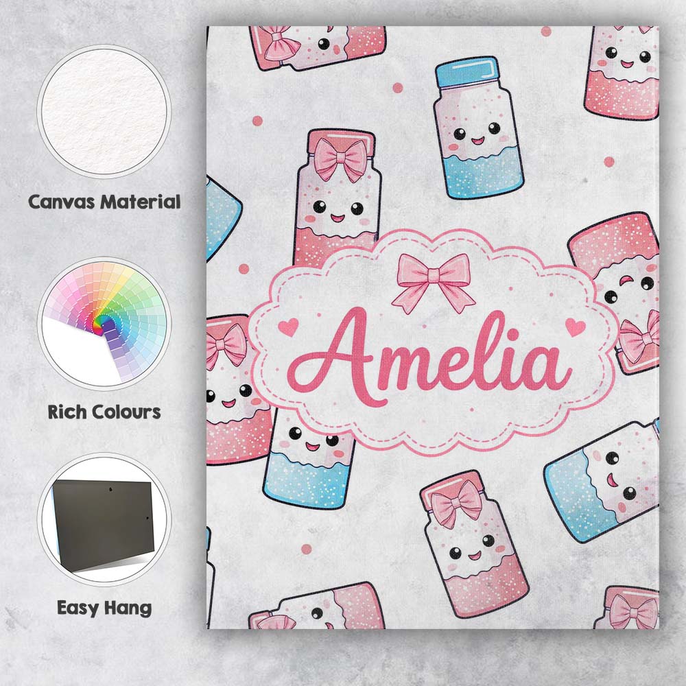 Personalised Name Kawaii Sweet Sugar Jars Custom Unique Gift Idea Elegant Feature Canvas Wall Art Print Decor Picture Ready to Hang