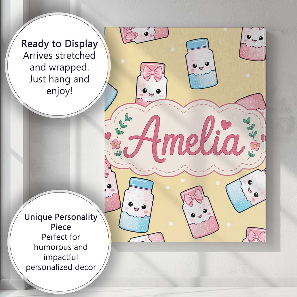 Personalised Name Cute Kawaii Sweet Sugar Custom Unique Gift Idea Elegant Feature Canvas Wall Art Print Decor Picture Ready to Hang