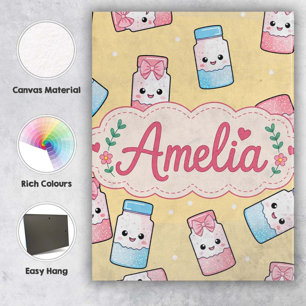 Personalised Name Cute Kawaii Sweet Sugar Custom Unique Gift Idea Elegant Feature Canvas Wall Art Print Decor Picture Ready to Hang