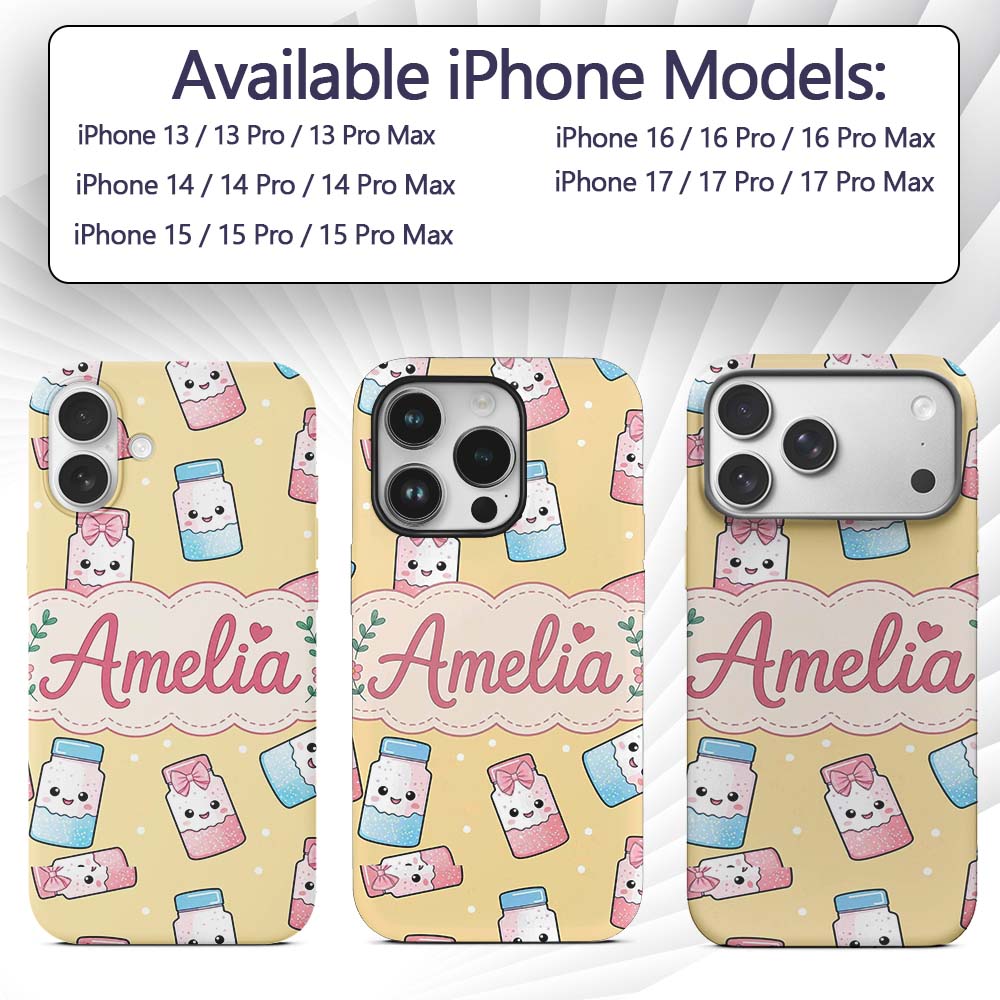 Cute Kawaii Sweet Sugar Jars with Printed Design Custom Name Protective Phone Case Mobile Cover Durable Everyday Smartphone Shock Resistant