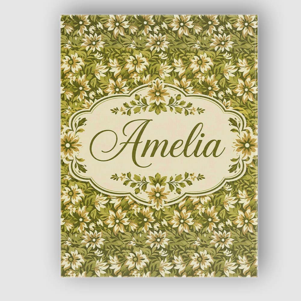Personalised Name Floral Daisy Olive Green Custom Unique Gift Idea Elegant Feature Canvas Wall Art Print Decor Picture Ready to Hang