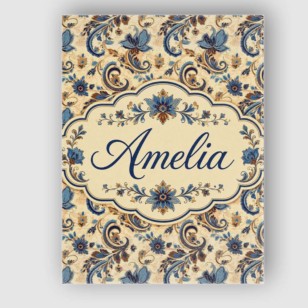 Personalised Name Elegant Blue Floral Custom Modern Room Accent Creative Decorator Style Canvas Wall Art Print Decor Picture Ready to Hang