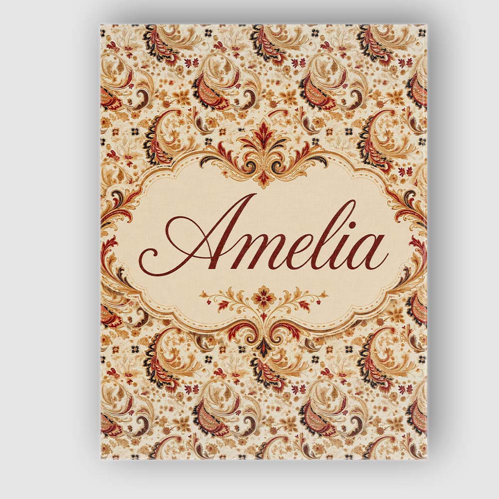 Personalised Name Classic Red Gold Paisley Custom Unique Gift Idea Elegant Feature Canvas Wall Art Print Decor Picture Ready to Hang