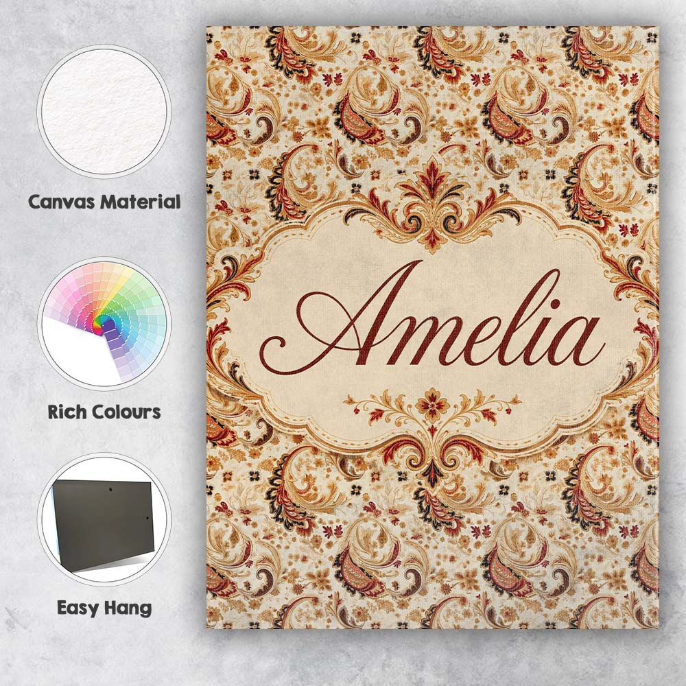 Personalised Name Classic Red Gold Paisley Custom Unique Gift Idea Elegant Feature Canvas Wall Art Print Decor Picture Ready to Hang