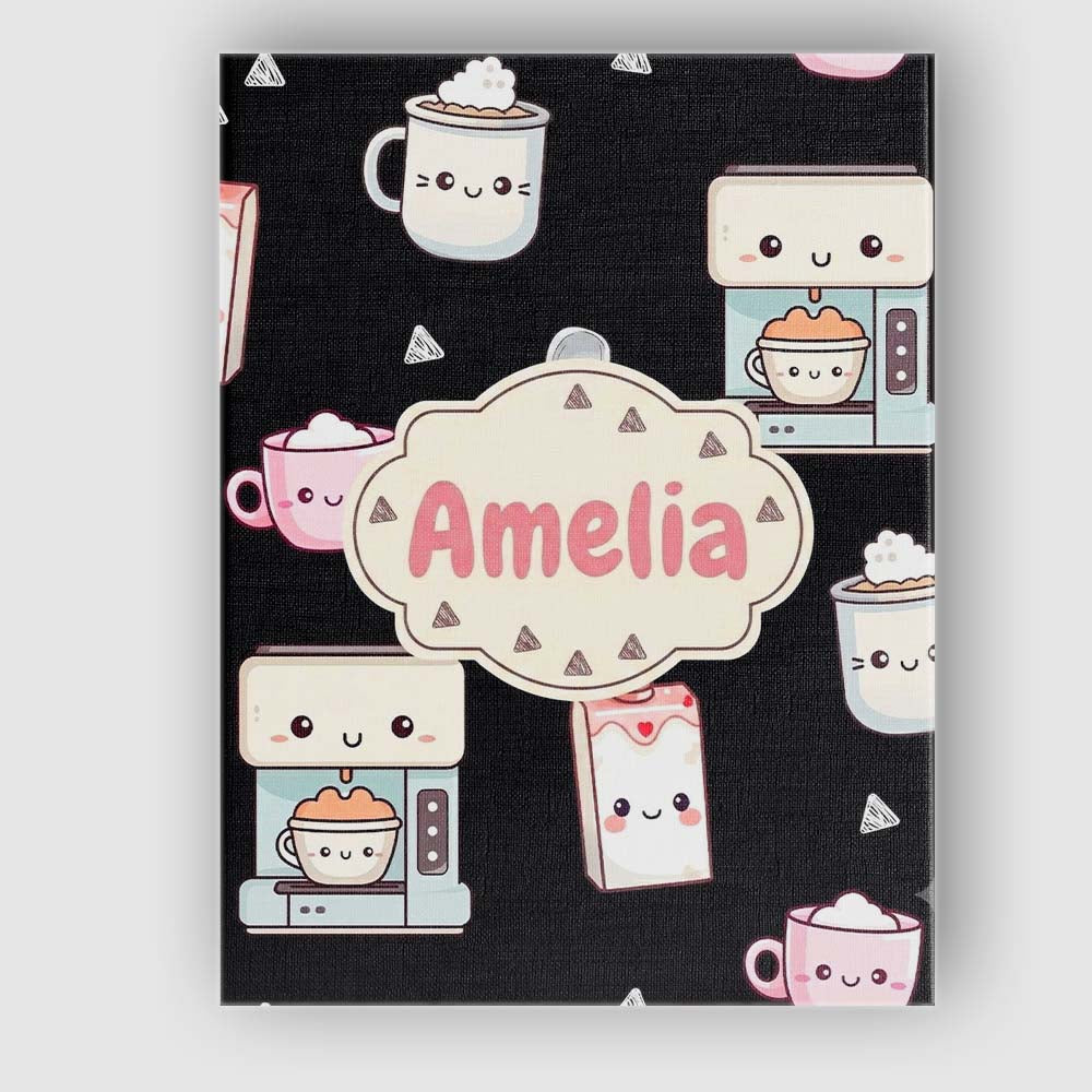 Personalised Name Cute Kawaii Coffee Custom Premium Decorative Design Modern Room Accent Canvas Wall Art Print Decor Picture Ready to Hang