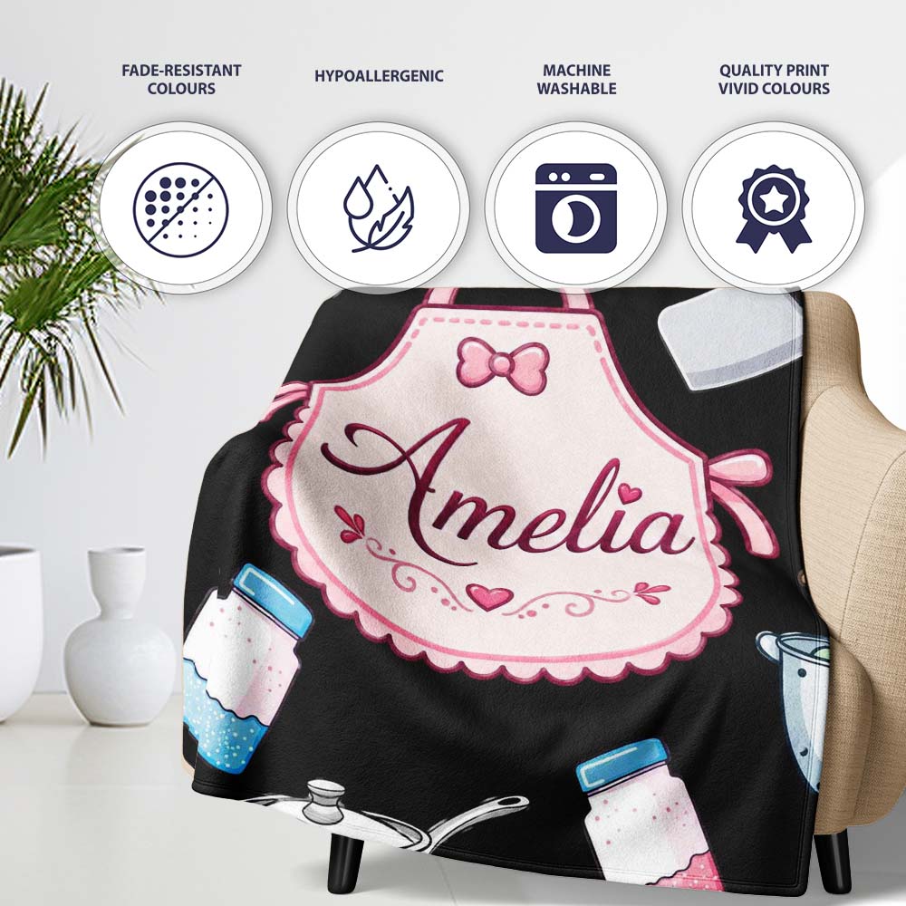 Cute Minimal Utensils Apron Cooking Tools Seamless Pattern Personalised Custom Name Super Soft Fleece Blanket Bed Sofa Throw