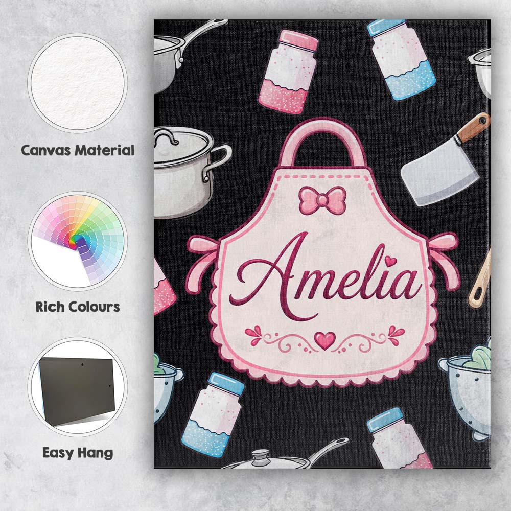 Personalised Name Cute Minimal Utensils Custom Modern Room Accent Elegant Feature Canvas Wall Art Print Decor Picture Ready to Hang